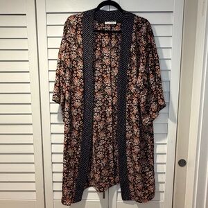 August Mist Floral Kimono Cardigan Cover-Up – Black Peach Green
